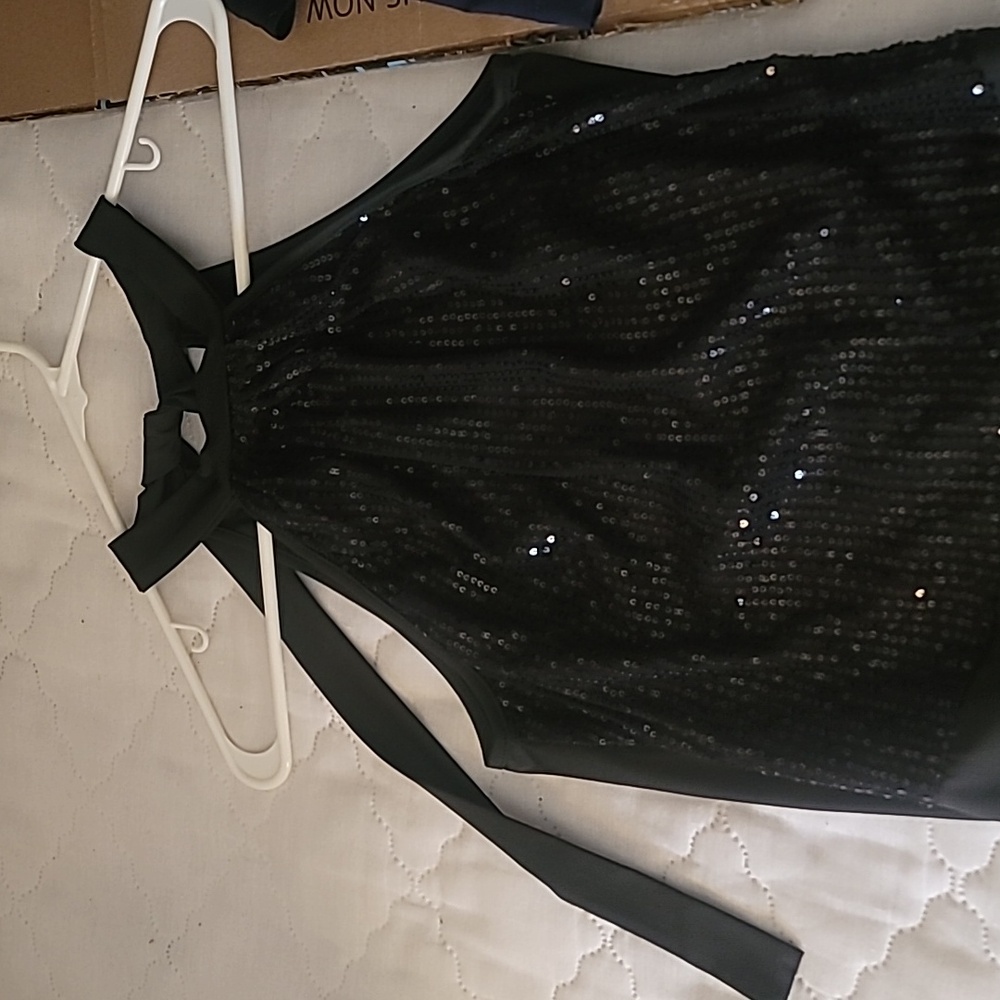 Black Sequin Mock Neck Bodysuit